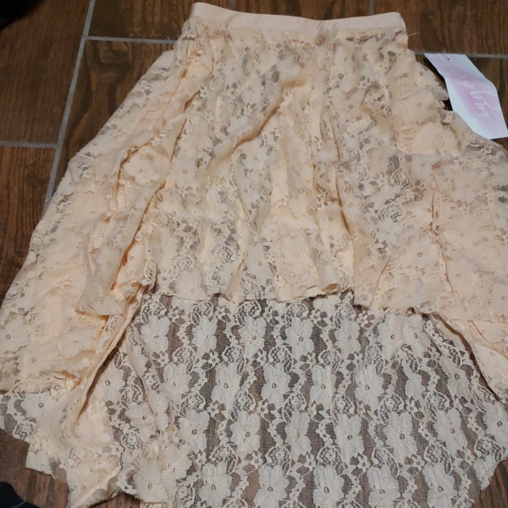 Lace ballet pink high low dance skirt LC